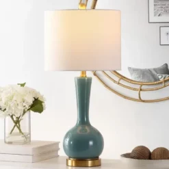 Table Lamps-Kirkland's Home Glazed Blue Glass Teardrop Table Lamp White