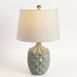Table Lamps-Kirkland's Home Glazed Dusty Blue Geo Table Lamp Ivory