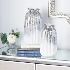 Vases-Kirkland's Home Glazed Gray Glass Vases, Set Of 2 Gray/White