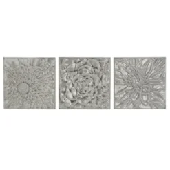 Wall Plaques-Kirkland's Home Glazed Iron Carved Floral Plaques, Set Of 3 Gray