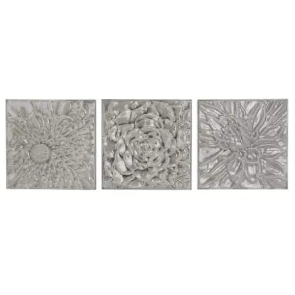 Wall Plaques-Kirkland's Home Glazed Iron Carved Floral Plaques, Set Of 3 Gray
