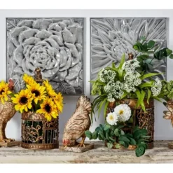 Wall Plaques-Kirkland's Home Glazed Iron Carved Floral Plaques, Set Of 3 Gray