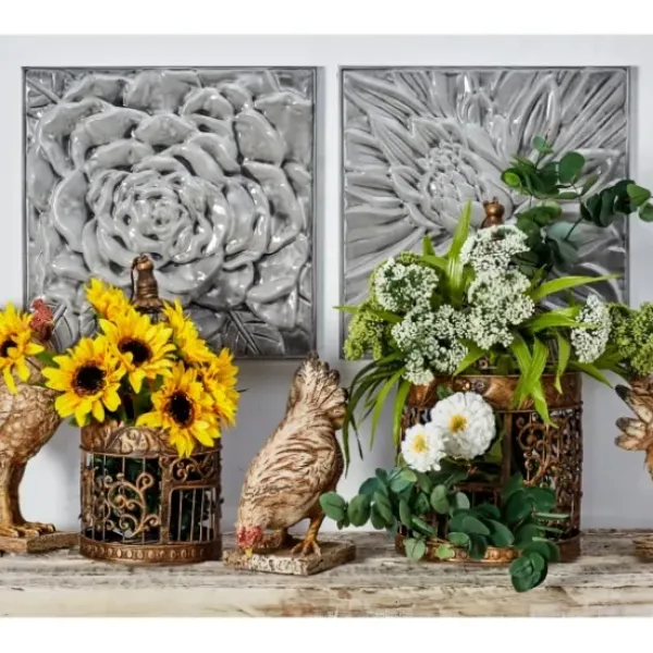 Wall Plaques-Kirkland's Home Glazed Iron Carved Floral Plaques, Set Of 3 Gray