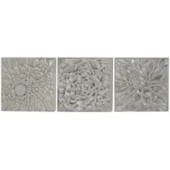 Wall Plaques-Kirkland's Home Glazed Iron Carved Floral Plaques, Set Of 3 Gray