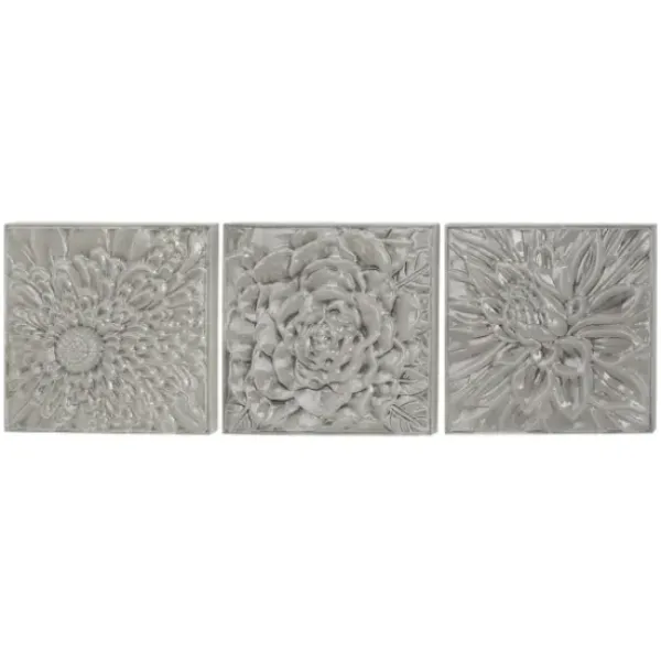 Wall Plaques-Kirkland's Home Glazed Iron Carved Floral Plaques, Set Of 3 Gray