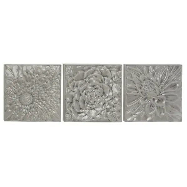 Wall Plaques-Kirkland's Home Glazed Iron Carved Floral Plaques, Set Of 3 Gray