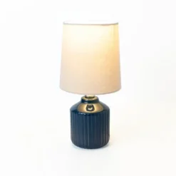 Table Lamps-Kirkland's Home Glazed Navy Ribbed Mini Table Lamp Tan