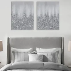 Canvas Art-Kirkland's Home Glimmer Gradient 2-Pc. Abstract Wall Art Silver/White