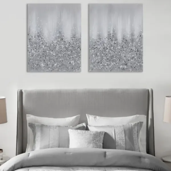 Canvas Art-Kirkland's Home Glimmer Gradient 2-Pc. Abstract Wall Art Silver/White