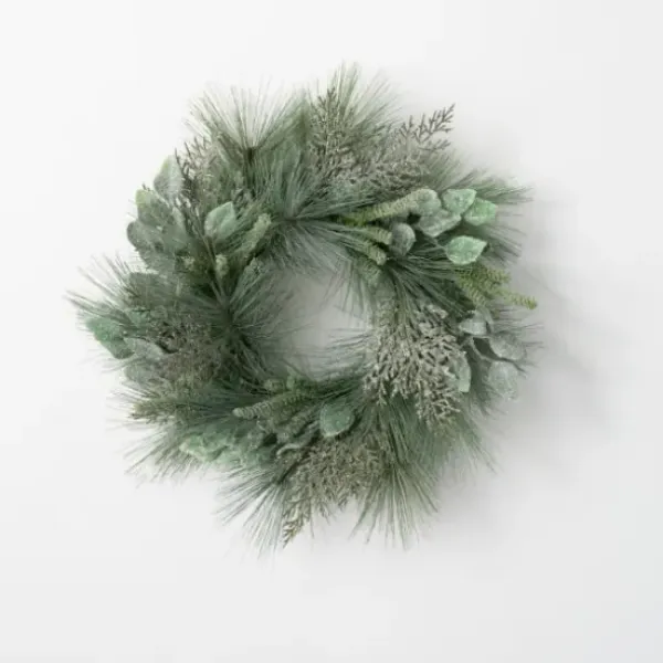 Wreaths-Kirkland's Home Glistening Eucalyptus Cedar Mini Wreath, 18 In. Green
