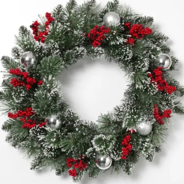 Wreaths-Kirkland's Home Glitter Pine Wreath With Berries And Ornaments Red/Green