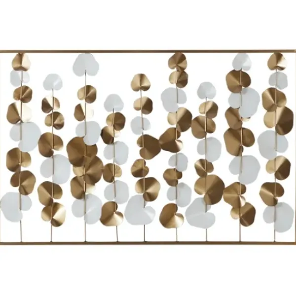 Wall Plaques-Kirkland's Home Glossy Gold Leaves Framed Wall Plaque Gold/White