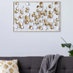 Wall Plaques-Kirkland's Home Glossy Gold Leaves Framed Wall Plaque Gold/White