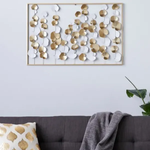 Wall Plaques-Kirkland's Home Glossy Gold Leaves Framed Wall Plaque Gold/White