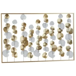 Wall Plaques-Kirkland's Home Glossy Gold Leaves Framed Wall Plaque Gold/White