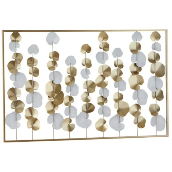Wall Plaques-Kirkland's Home Glossy Gold Leaves Framed Wall Plaque Gold/White