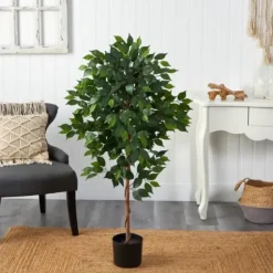 Trees & Topiaries-Kirkland's Home Glossy Leaf Ficus Tree In Black Nursery Planter