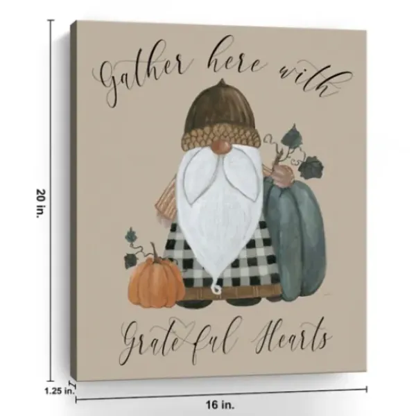 Wall Quotes & Signs-Kirkland's Home Gnome Pumpkin Grateful Hearts Giclee Canvas Print Tan/Brown/Multi