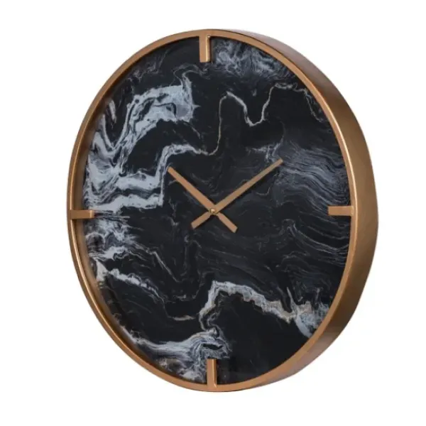 Clocks-Kirkland's Home Gold And Black Marble Face Wall Clock