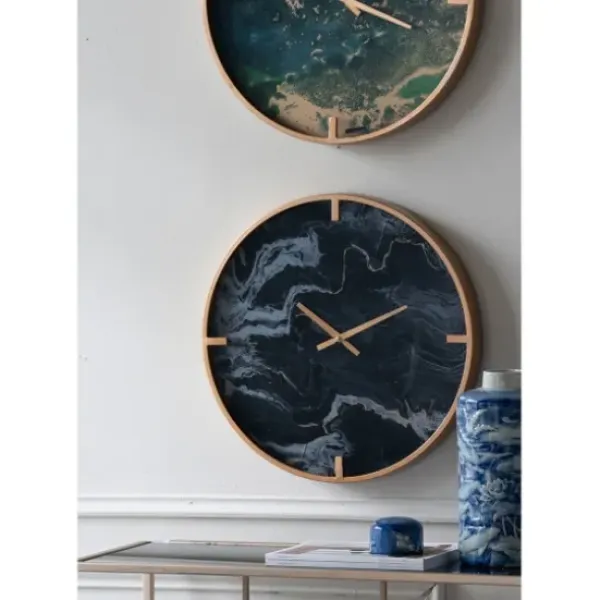 Clocks-Kirkland's Home Gold And Black Marble Face Wall Clock