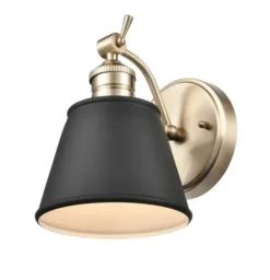 Sconces-Kirkland's Home Gold And Black Metal Tapered Shade Wall Sconce