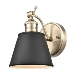 Sconces-Kirkland's Home Gold And Black Metal Tapered Shade Wall Sconce