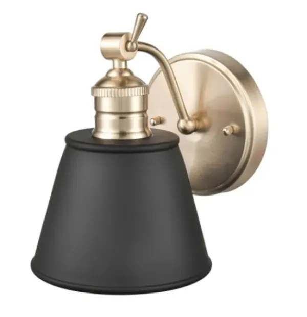 Sconces-Kirkland's Home Gold And Black Metal Tapered Shade Wall Sconce