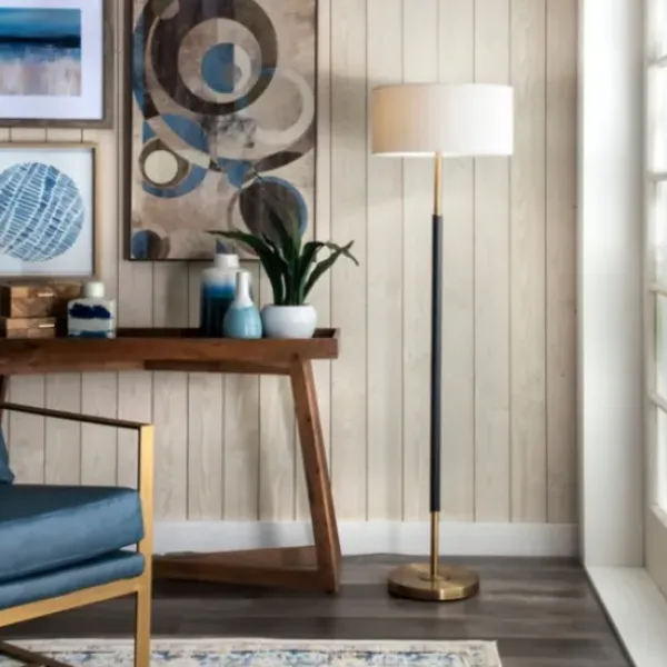 Floor Lamps-Kirkland's Home Gold And Black Simple Stem Floor Lamp White