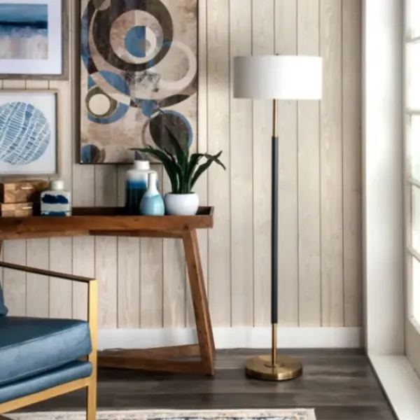 Floor Lamps-Kirkland's Home Gold And Black Simple Stem Floor Lamp White