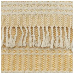 Blankets & Throws-Kirkland's Home Gold And Ivory Striped Cotton Throw Gold/Ivory