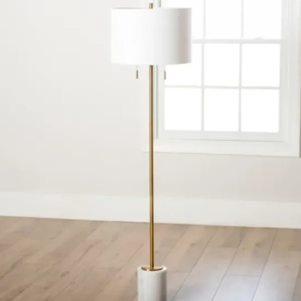 Floor Lamps-Kirkland's Home Gold And Marble Base Floor Lamp White