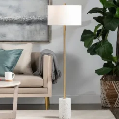 Floor Lamps-Kirkland's Home Gold And Terrazzo Floor Lamp White