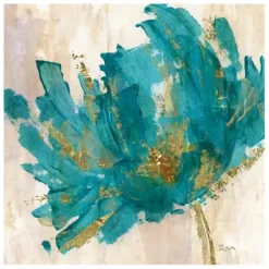 Canvas Art-Kirkland's Home Gold And Turquoise Flower Giclee Canvas Art Print Blue/Green/Gold