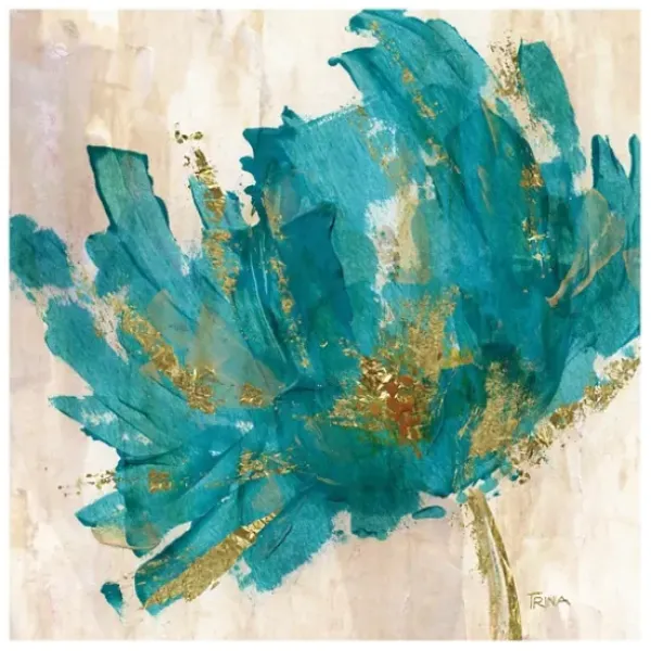Canvas Art-Kirkland's Home Gold And Turquoise Flower Giclee Canvas Art Print Blue/Green/Gold