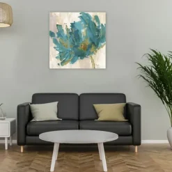 Canvas Art-Kirkland's Home Gold And Turquoise Flower Giclee Canvas Art Print Blue/Green/Gold