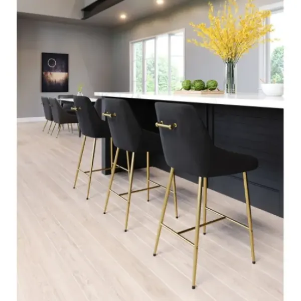 Bar Stools & Counter Height Stools-Kirkland's Home Gold And Velvet Counter Stool Black