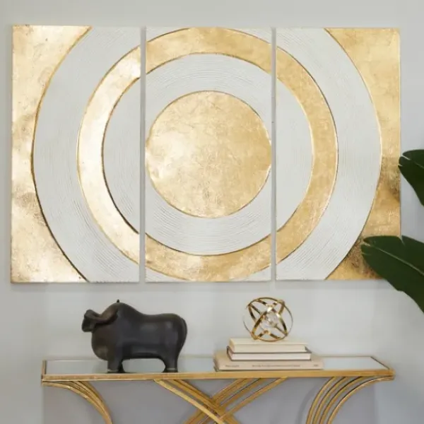 Wall Plaques-Kirkland's Home Gold And White Abstract Ripple Wall Plaque White/Gold
