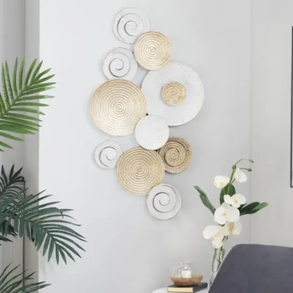 Wall Plaques-Kirkland's Home Gold And White Round Layered Plates Wall Sculpture Gold/White