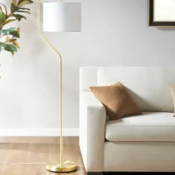 Floor Lamps-Kirkland's Home Gold Angular Modern Floor Lamp Ivory