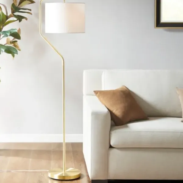 Floor Lamps-Kirkland's Home Gold Angular Modern Floor Lamp Ivory
