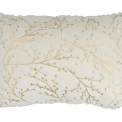 Pillows-Kirkland's Home Gold Branches Faux Fur Lumbar Pillow White/Gold