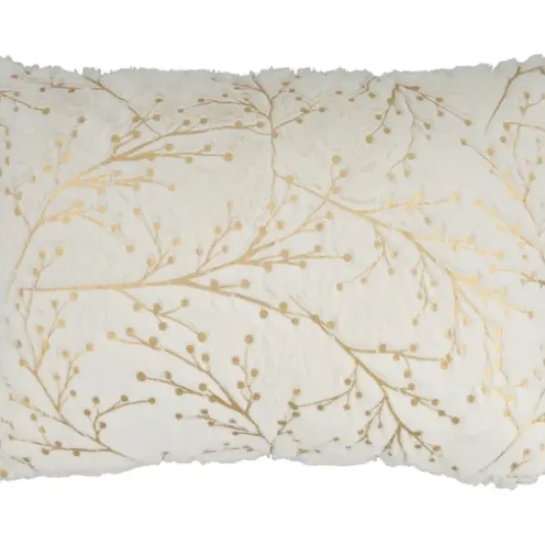 Pillows-Kirkland's Home Gold Branches Faux Fur Lumbar Pillow White/Gold