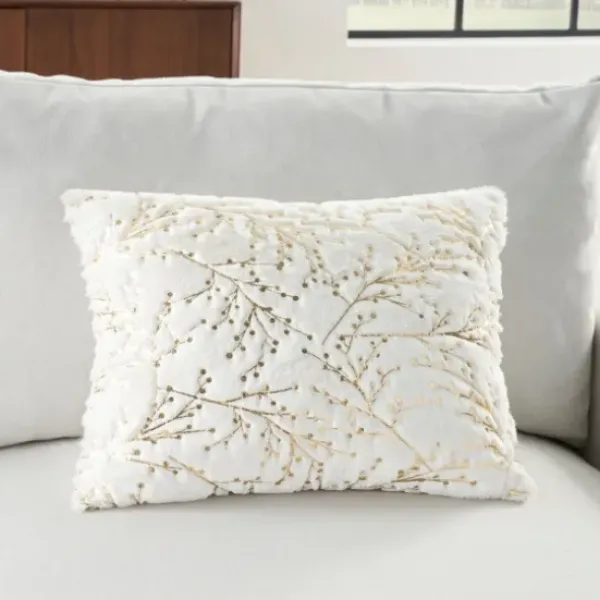 Pillows-Kirkland's Home Gold Branches Faux Fur Lumbar Pillow White/Gold