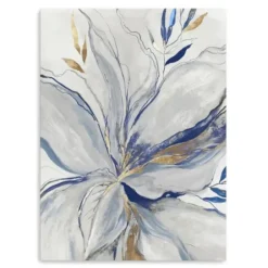 Canvas Art-Kirkland's Home Gold Charcoal Bloom Canvas Art Print, 24X32 In. White/Blue/Gold