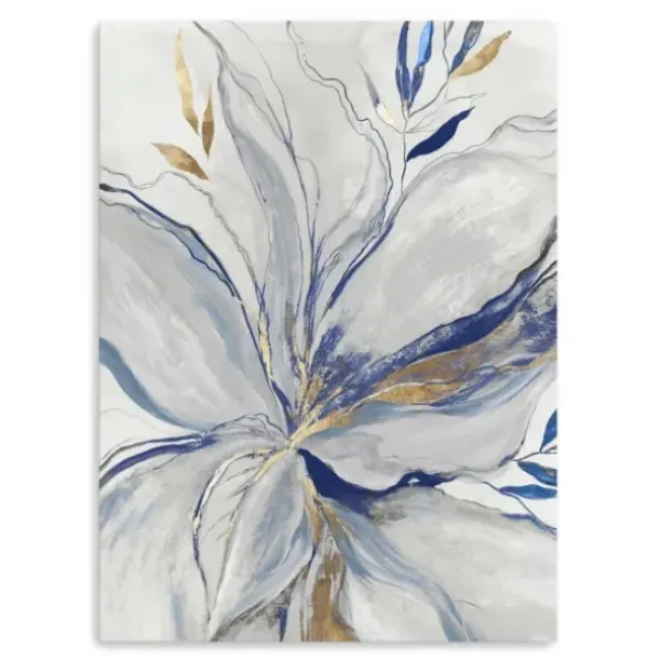 Canvas Art-Kirkland's Home Gold Charcoal Bloom Canvas Art Print, 24X32 In. White/Blue/Gold