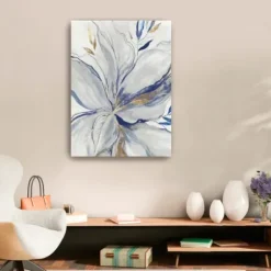 Canvas Art-Kirkland's Home Gold Charcoal Bloom Canvas Art Print, 24X32 In. White/Blue/Gold