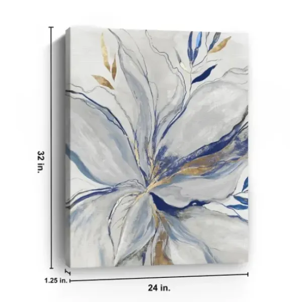 Canvas Art-Kirkland's Home Gold Charcoal Bloom Canvas Art Print, 24X32 In. White/Blue/Gold