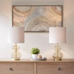 Table Lamps-Kirkland's Home Gold Curved Glass Table Lamps, Set Of 2 White
