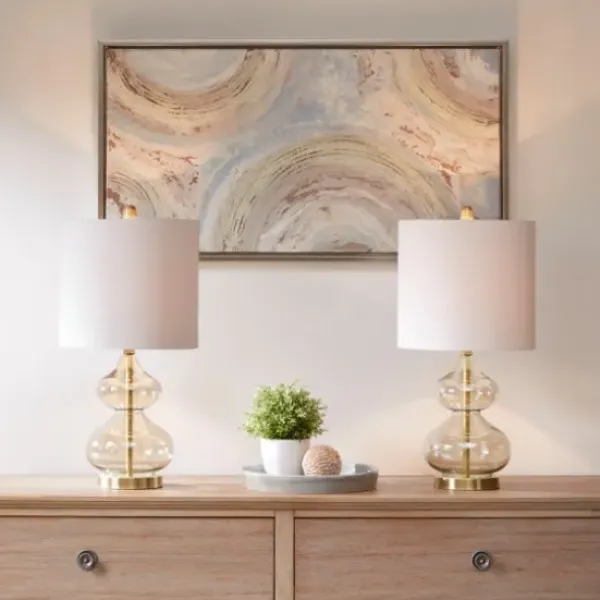 Table Lamps-Kirkland's Home Gold Curved Glass Table Lamps, Set Of 2 White