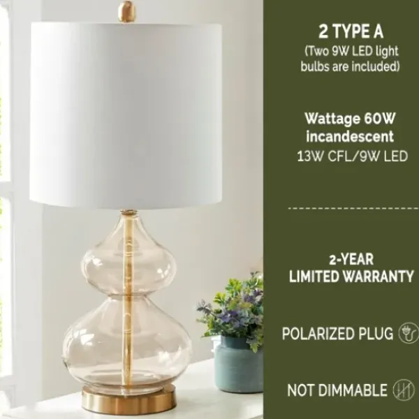 Table Lamps-Kirkland's Home Gold Curved Glass Table Lamps, Set Of 2 White